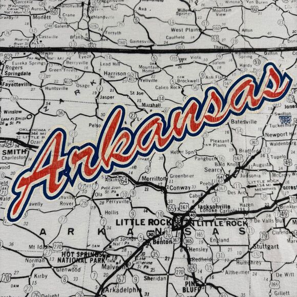 VTG Arkansas, USA All Over Print 90's Destination Map Single Stitch Shirt - XL - Picture 5 of 8
